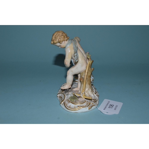 106 - A early 19th Century crossed swords mark Meissen style figurine of a young boy digging, the base wit... 