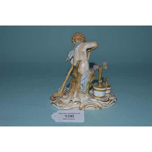 106 - A early 19th Century crossed swords mark Meissen style figurine of a young boy digging, the base wit... 