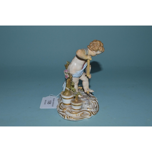 106 - A early 19th Century crossed swords mark Meissen style figurine of a young boy digging, the base wit... 