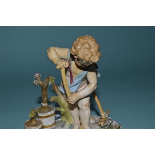 106 - A early 19th Century crossed swords mark Meissen style figurine of a young boy digging, the base wit... 