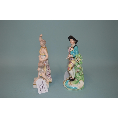 109 - A late 18th Century Derby figurine of a woman and putti, impressed marks to base, possibly 'N115', 7... 