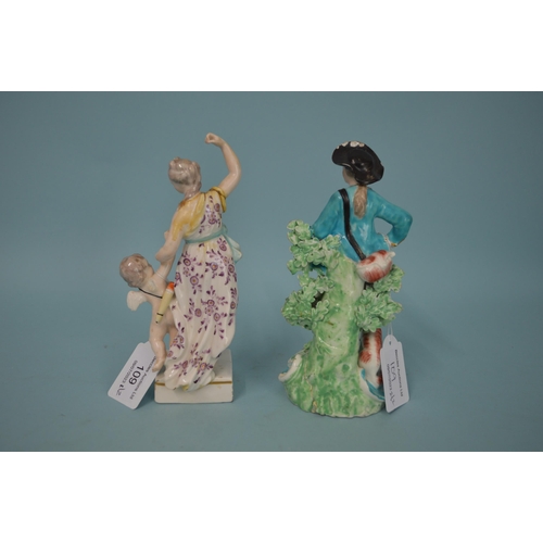 109 - A late 18th Century Derby figurine of a woman and putti, impressed marks to base, possibly 'N115', 7... 