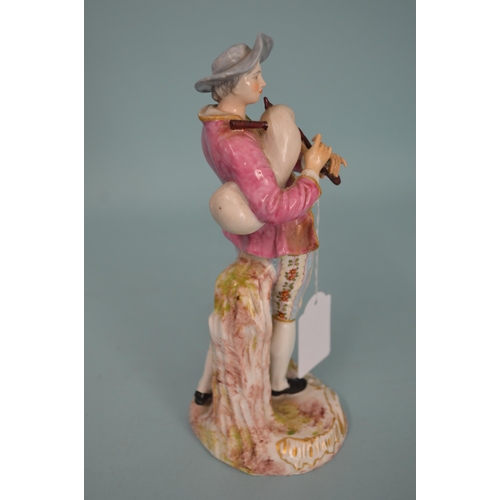 111 - A 19th Century possibly French porcelain figurine of a piper, hand painted, 8