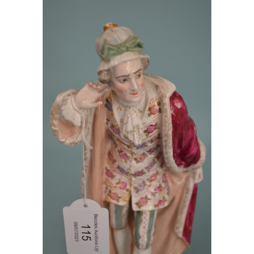 115 - A late 19th Century possibly Samson hand painted porcelain figurine of a gentleman, printed anchor m... 