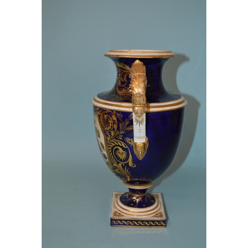 116 - A large late 18th/early 19th Century hand painted Derby two handled vase decorated with a panel of f... 