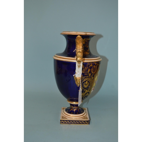 116 - A large late 18th/early 19th Century hand painted Derby two handled vase decorated with a panel of f... 