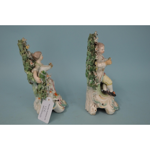 126 - A pair of late 18th Century Derby Dewsbury period porcelain figural former candle sconce holder figu... 