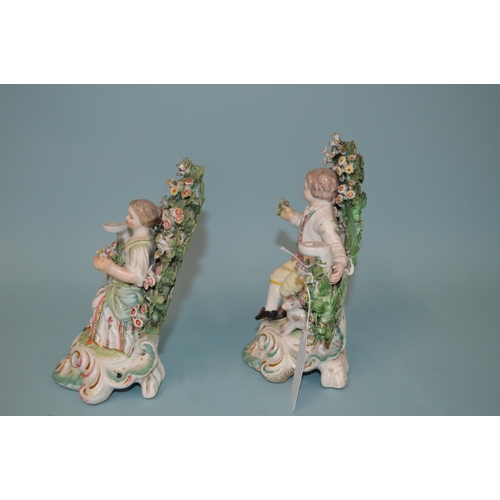 126 - A pair of late 18th Century Derby Dewsbury period porcelain figural former candle sconce holder figu... 