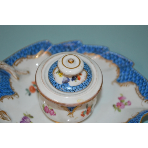 128 - An early 20th Century Carl Thieme Germany lidded porcelain inkwell, 5 1/2