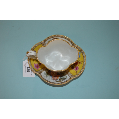 129 - A late 19th Century Anjelica Kauffman Dresden hand tinted porcelain cup and saucer, blue crossed swo... 