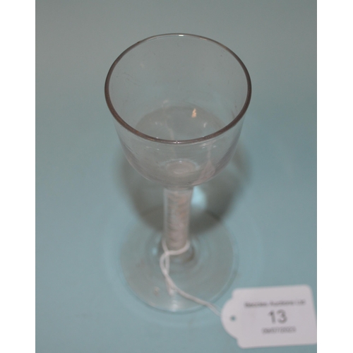 13 - A Georgian small handblown air twist stem cordial glass, 5 1/2