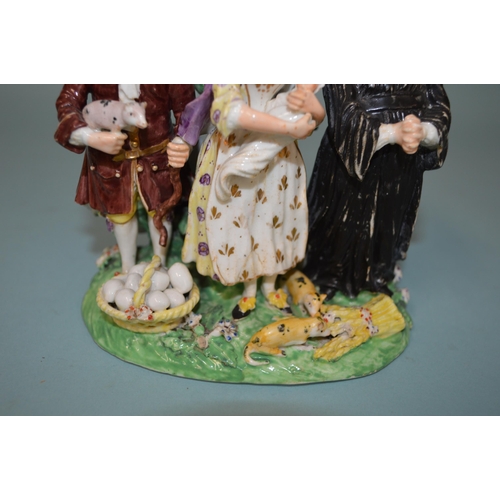 135 - A late 18th Century Derby Dewsbury period humorous porcelain figure group with a parson and a couple... 