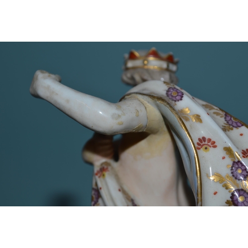 147 - A late 18th Century Derby Duesbury period figurine of Neptune with dolphin, impressed No. 99 to base... 