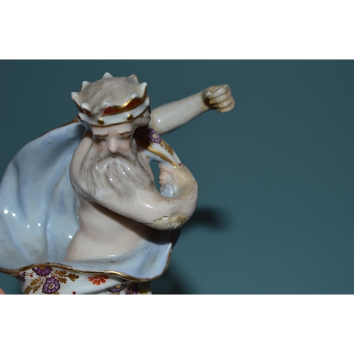 147 - A late 18th Century Derby Duesbury period figurine of Neptune with dolphin, impressed No. 99 to base... 