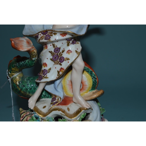 147 - A late 18th Century Derby Duesbury period figurine of Neptune with dolphin, impressed No. 99 to base... 