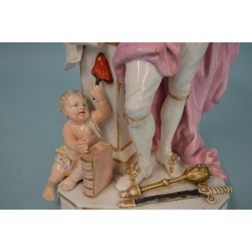 148 - A large late 18th Century Derby Duesbury period figurine of a gentleman with a child at his feet, al... 