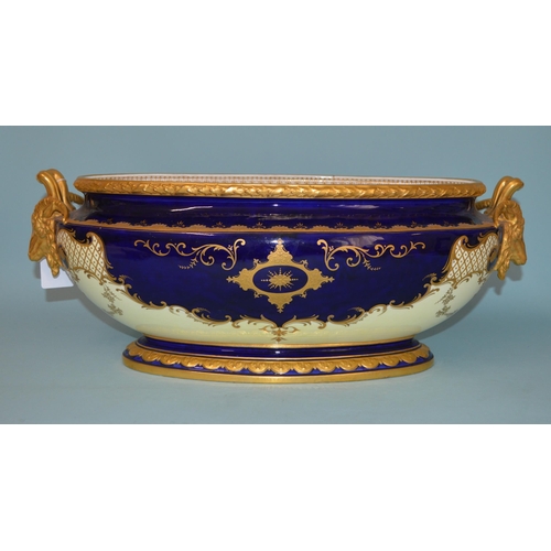 150 - An imposing late 19th Century Coalport porcelain tureen base with hand painted panel, signed J H Pla... 