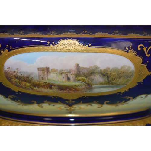 150 - An imposing late 19th Century Coalport porcelain tureen base with hand painted panel, signed J H Pla... 