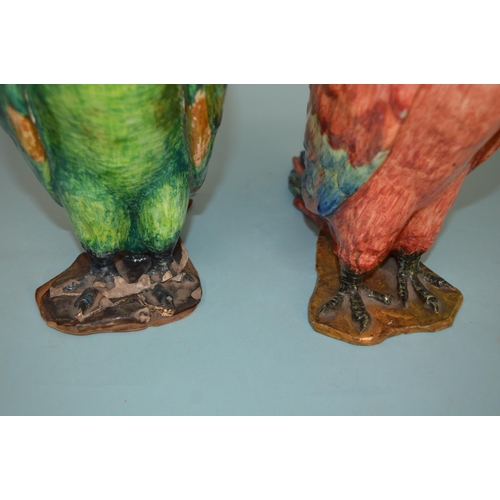 151 - A large pair of late 19th/early 20th Century porcelain parrots, one marked to base R Passgrin Italy,... 