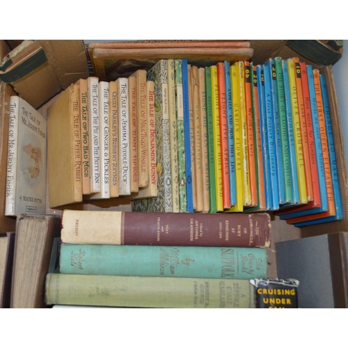 153 - A box of mixed books including 1960's Ladybird, Warne & Co Beatrix Potter, a small selection of East... 