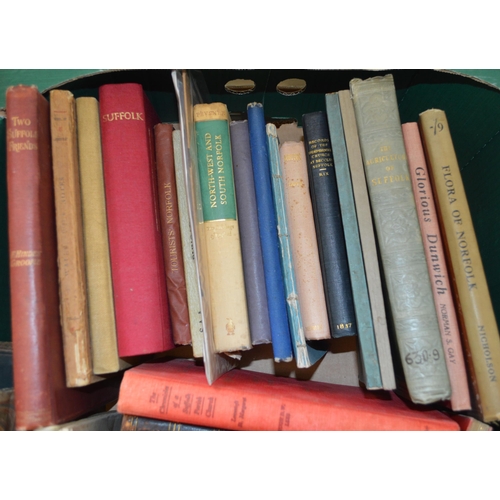 154 - A good box of various antique to vintage East Anglian subject books including agriculture, churches,... 