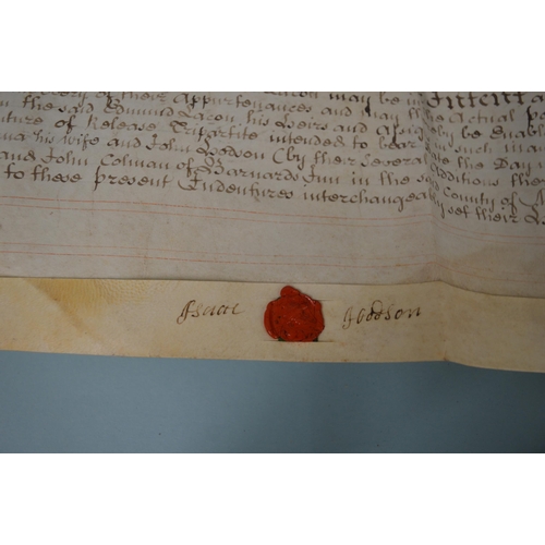 169 - Five 18th Century legal documents and indentures, mainly on vellum, including 1711 Queen Anne with l... 