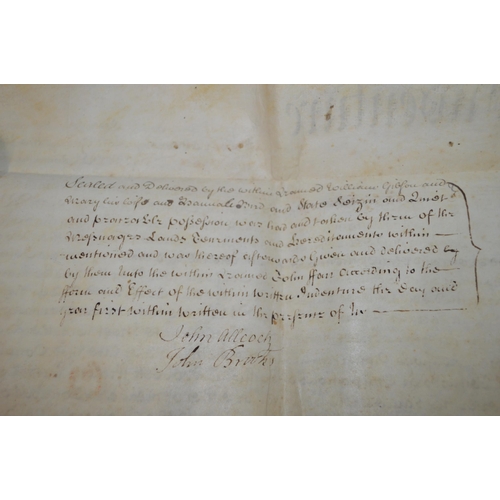 169 - Five 18th Century legal documents and indentures, mainly on vellum, including 1711 Queen Anne with l... 