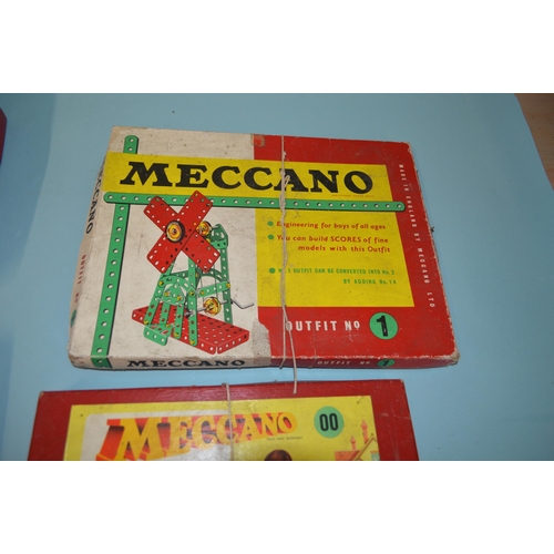 17 - Two vintage boxed Meccano Outfit No.1 and 00 plus two tins of Lego