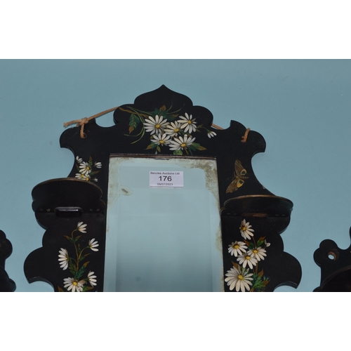 176 - A trio of late Victorian Chinese style hand painted wall display shelves, the largest mirror backed,... 