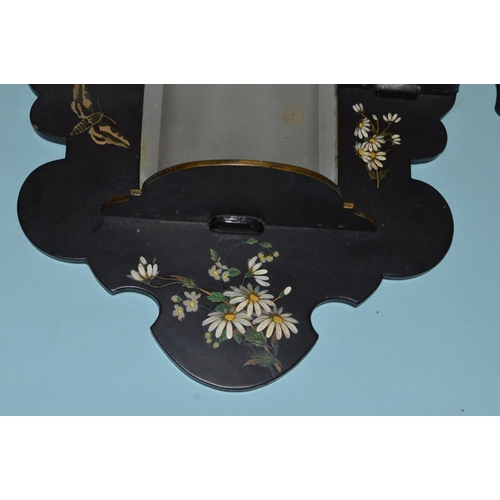 176 - A trio of late Victorian Chinese style hand painted wall display shelves, the largest mirror backed,... 