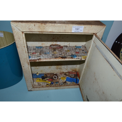 191 - A vintage metal medicine cabinet plus two vintage metal rubbish bins