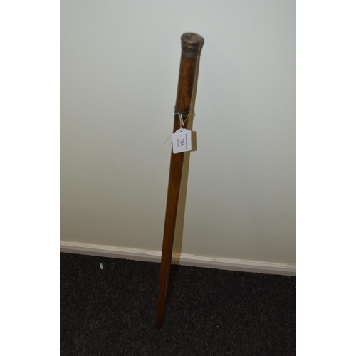 194 - A 19th Century walking cane with hidden internal glass phial with cork stopper, white metal mounts a... 