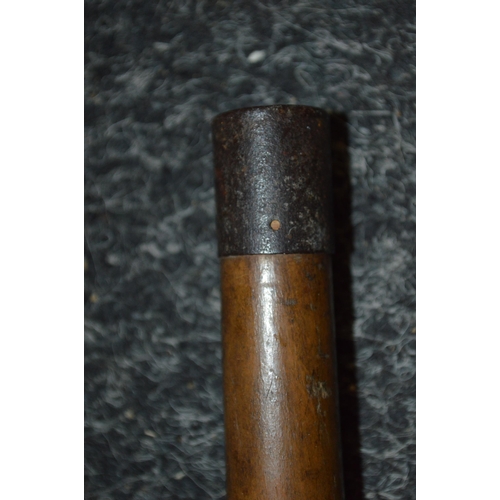 194 - A 19th Century walking cane with hidden internal glass phial with cork stopper, white metal mounts a... 