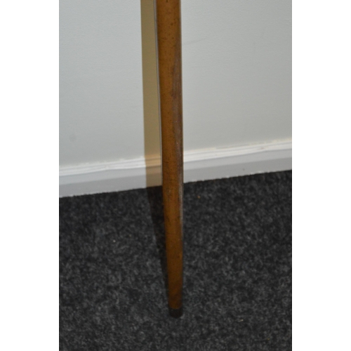 194 - A 19th Century walking cane with hidden internal glass phial with cork stopper, white metal mounts a... 