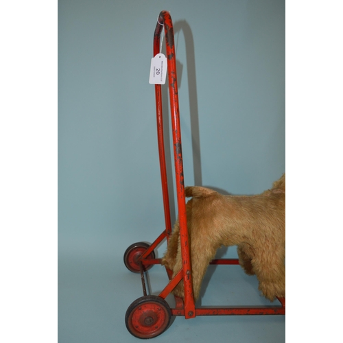 20 - A vintage plush dog push along walker with straw stuffing (as found)