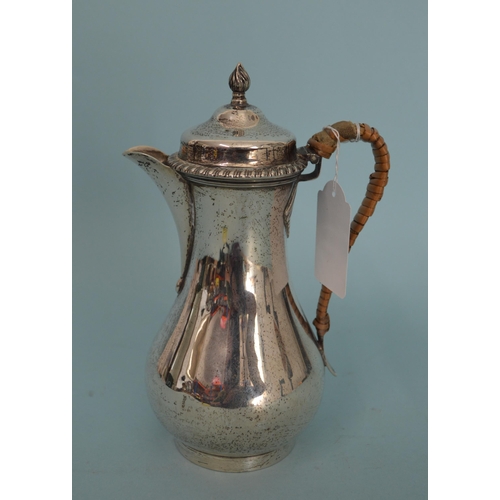 29 - An Edwardian hallmarked silver small hot water lidded jug, London 1908, makers marks rubbed, 7 1/4