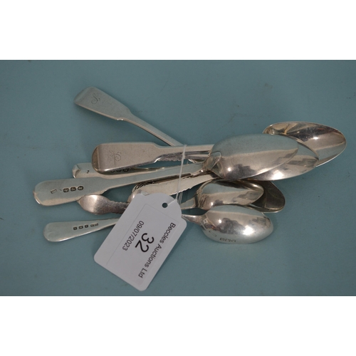 32 - A collection of mixed hallmarked silver teaspoons including three London 1896, four London 1810 and ... 