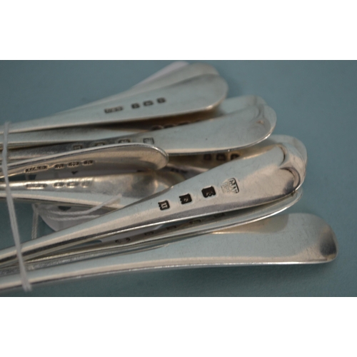 33 - A set of six hallmarked silver teaspoons, London 1934 with additional Jubilee mark plus four Birming... 