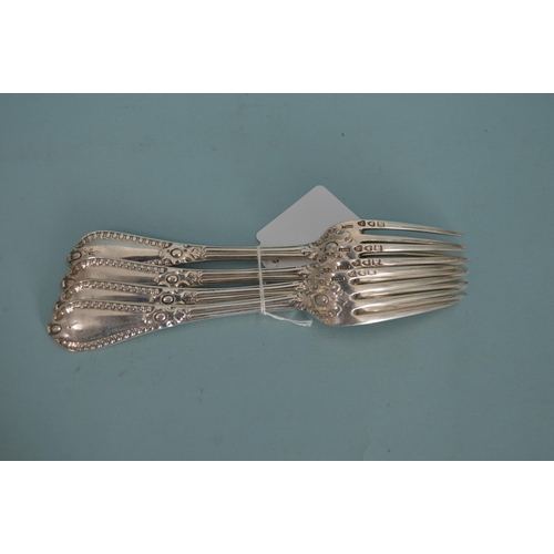 34 - Four heavy hallmarked silver dessert forks, London 1893, maker Daniel & John Wellby, 7