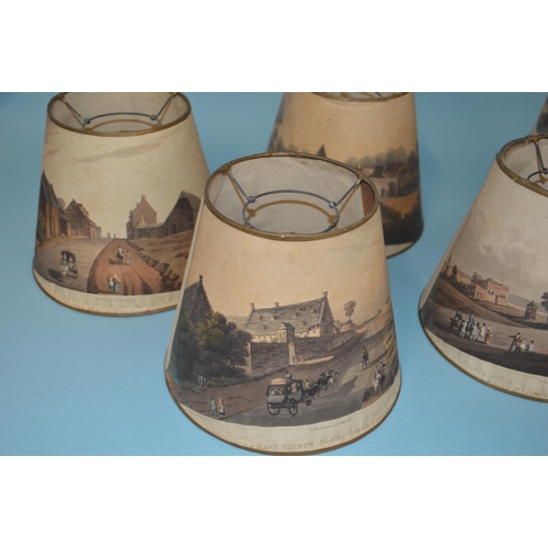 4 - A set of seven late 19th Century printed scene lamp shades, the various prints of London landmark sc... 