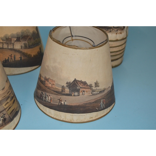 4 - A set of seven late 19th Century printed scene lamp shades, the various prints of London landmark sc... 