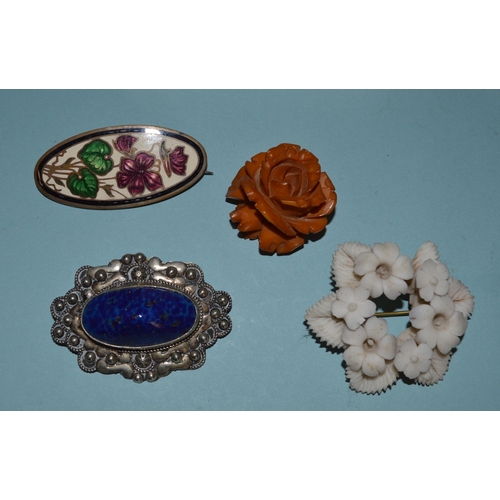 48 - Four mixed vintage brooches, the blue stone marked 'Italy'