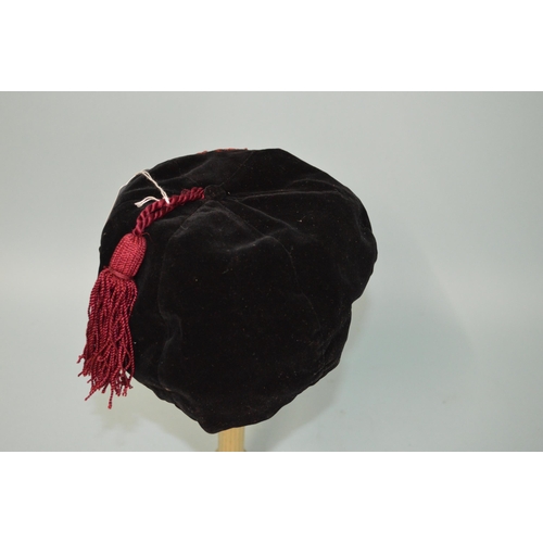 5 - An Edwardian dated 1907-08 school or university cricket or rugby sports cap, black velvet constructi... 