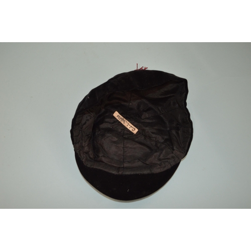 5 - An Edwardian dated 1907-08 school or university cricket or rugby sports cap, black velvet constructi... 