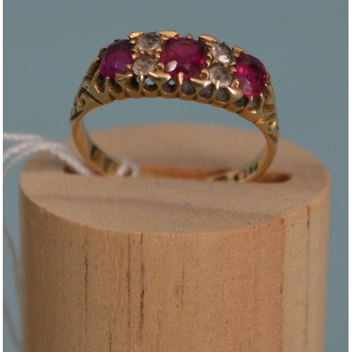 79 - An 18ct gold ruby and diamond ring, Chester hallmark 1911, size approx. O 1/2