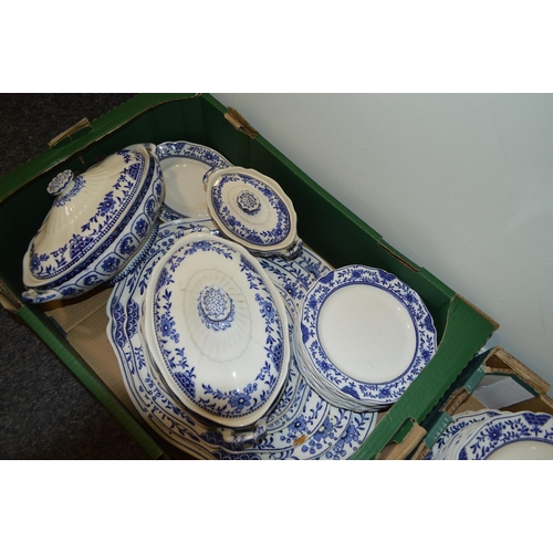 9 - Part Wedgwood of Etruria blue and white dinner wares including meat plates, tureens and various size... 