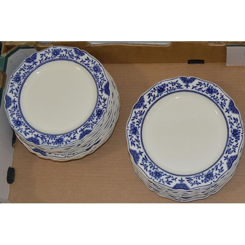 9 - Part Wedgwood of Etruria blue and white dinner wares including meat plates, tureens and various size... 