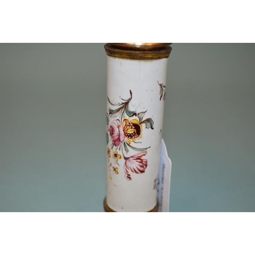 94 - A late 18th Century Georgian Bilston enamel long double ended possibly scent phial, decorated with f... 