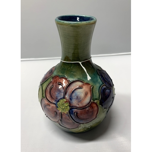 190 - Moorcroft Clematis pattern vase 1928-53, paper label to base, 4 3/4