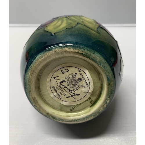 190 - Moorcroft Clematis pattern vase 1928-53, paper label to base, 4 3/4